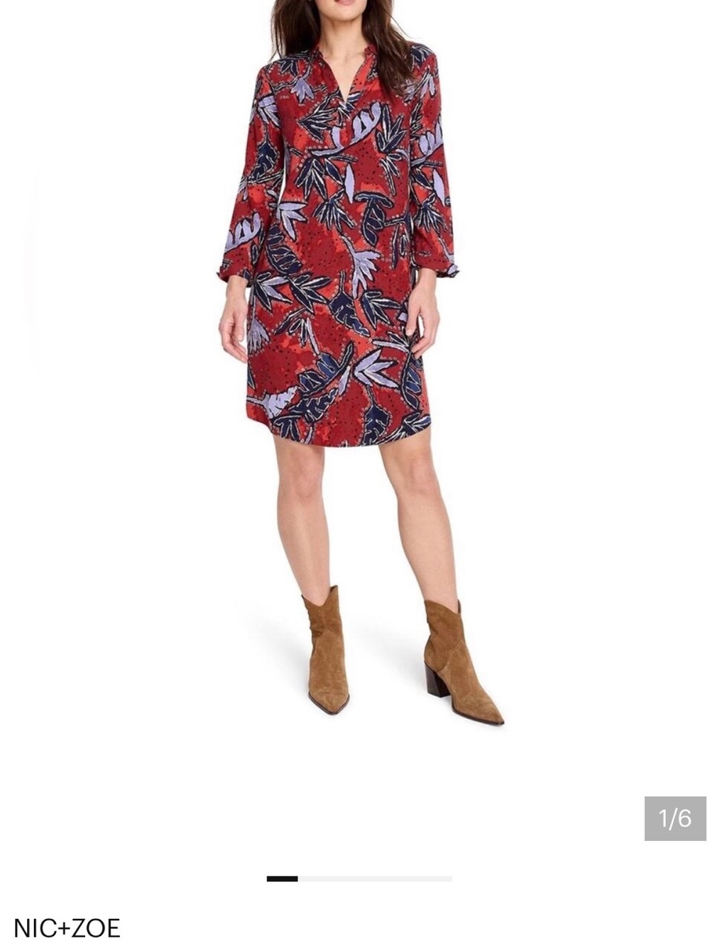 NIC+ZOE Reddish Floral V-Neck Midi Dress with Print